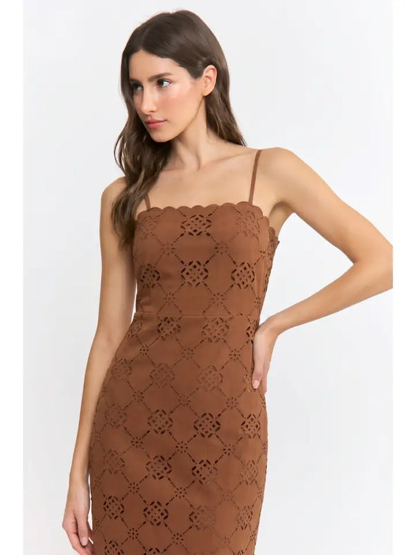 SUEDE SCALLOPED MIDI DRESS