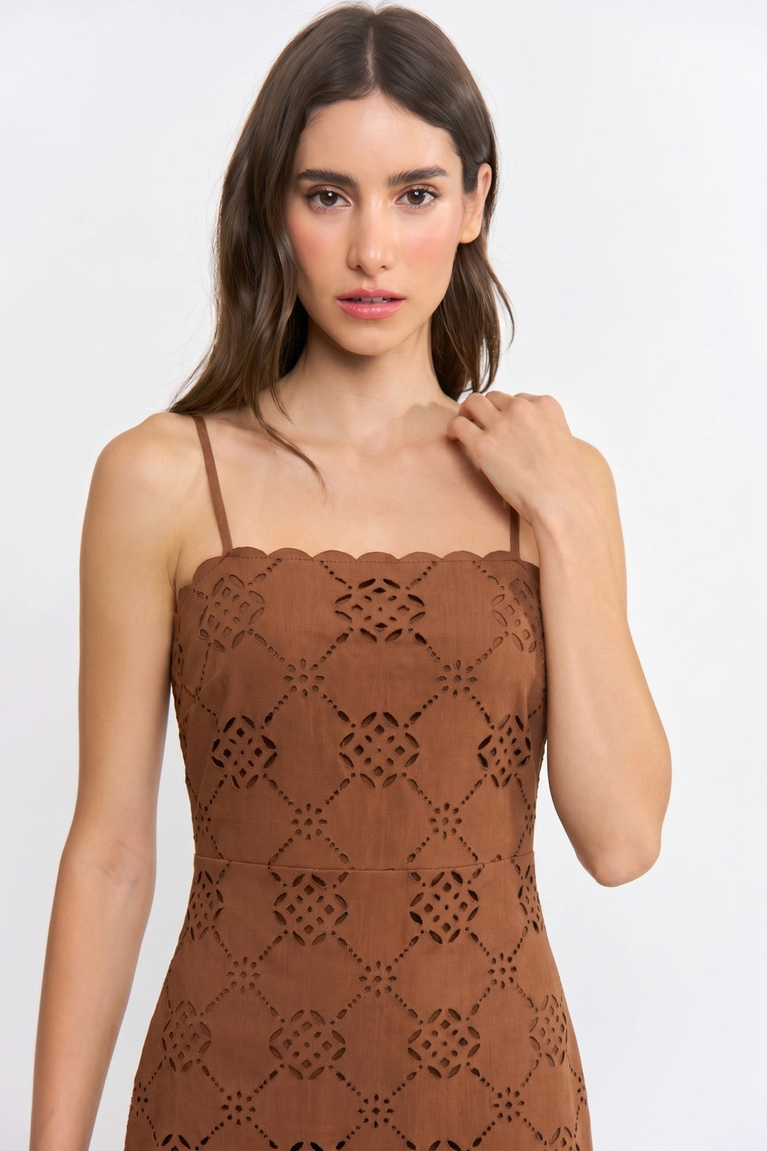 SUEDE SCALLOPED MIDI DRESS