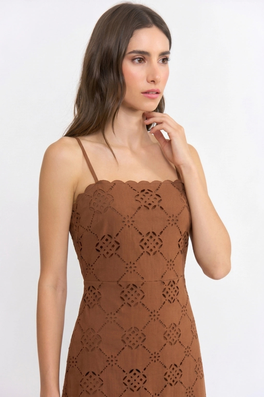 SUEDE SCALLOPED MIDI DRESS