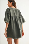 FOREST GREEN DEEP V SHIFT DRESS