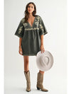 FOREST GREEN DEEP V SHIFT DRESS