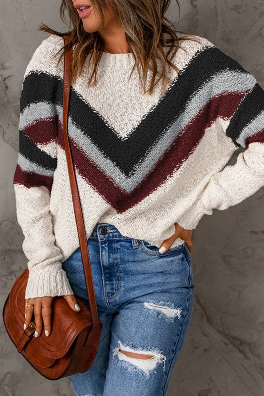 CECILIA CHEVRON STRIPED SWEATER