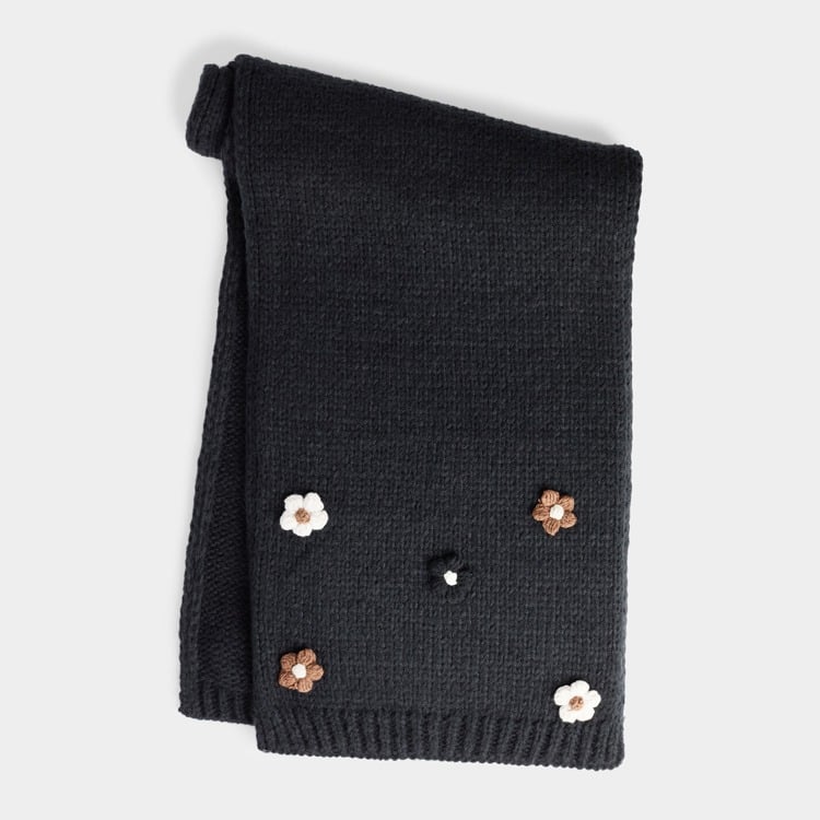 Flower Embellished Scarf - Black
