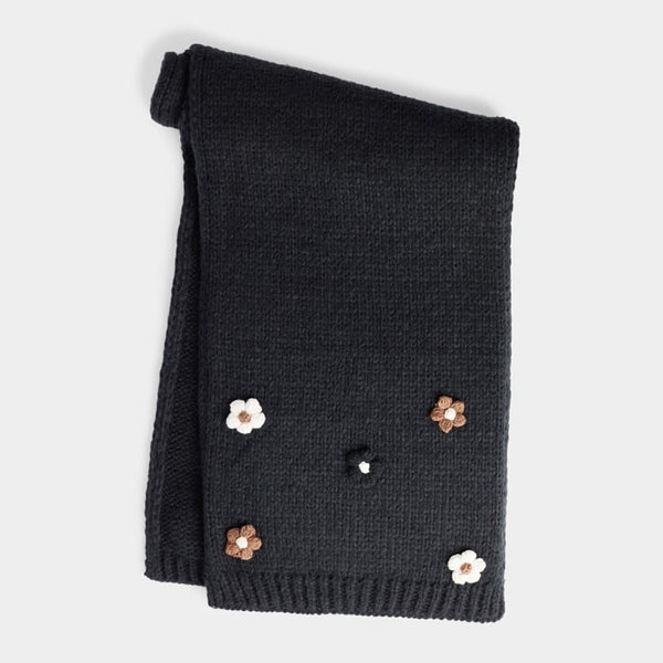 Flower Embellished Scarf - Black