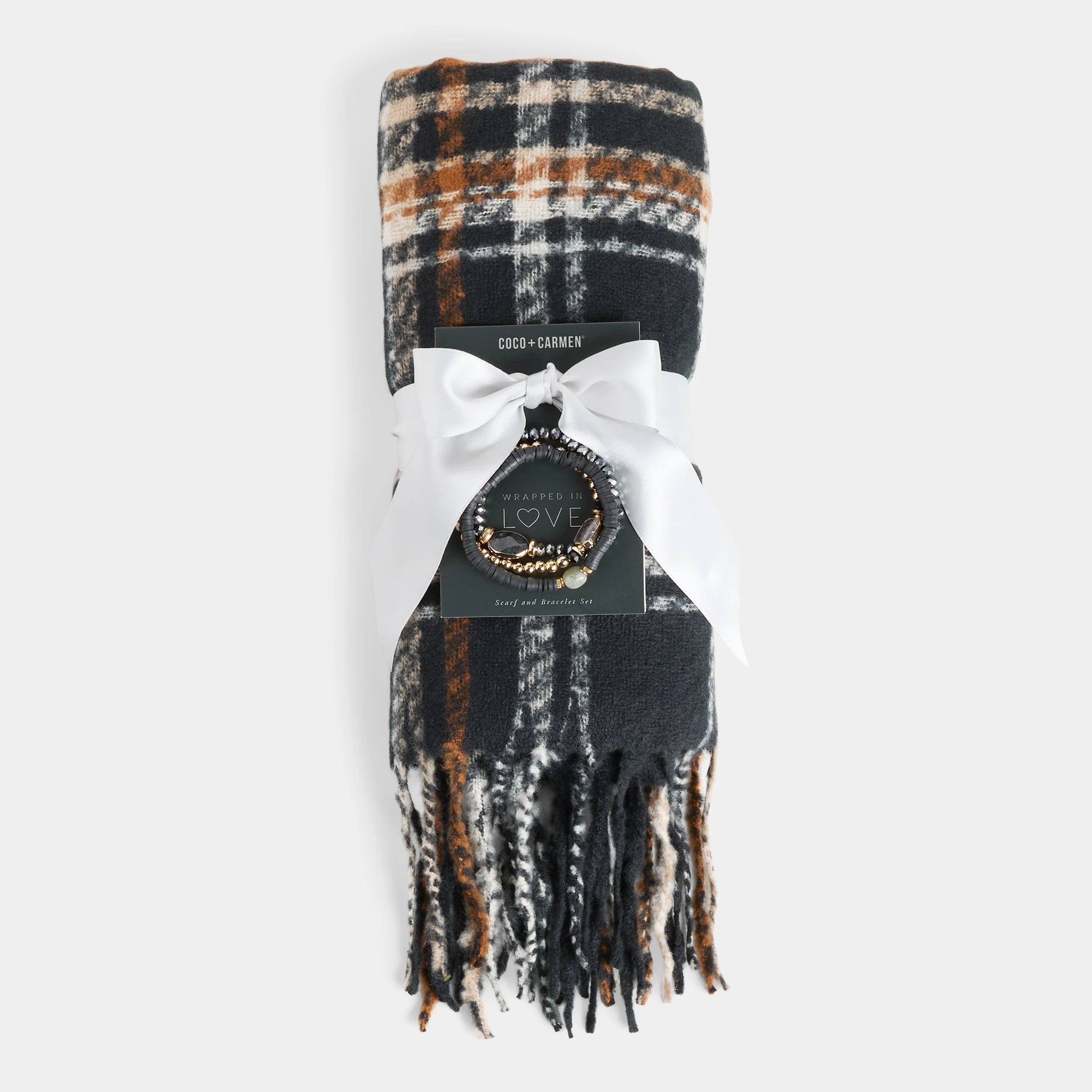 WOVEN SCARF + BRACELET SET - BLACK