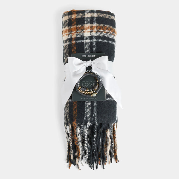WOVEN SCARF + BRACELET SET - BLACK