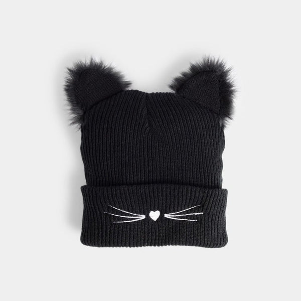 Kitty Ears Knit Hat - Black