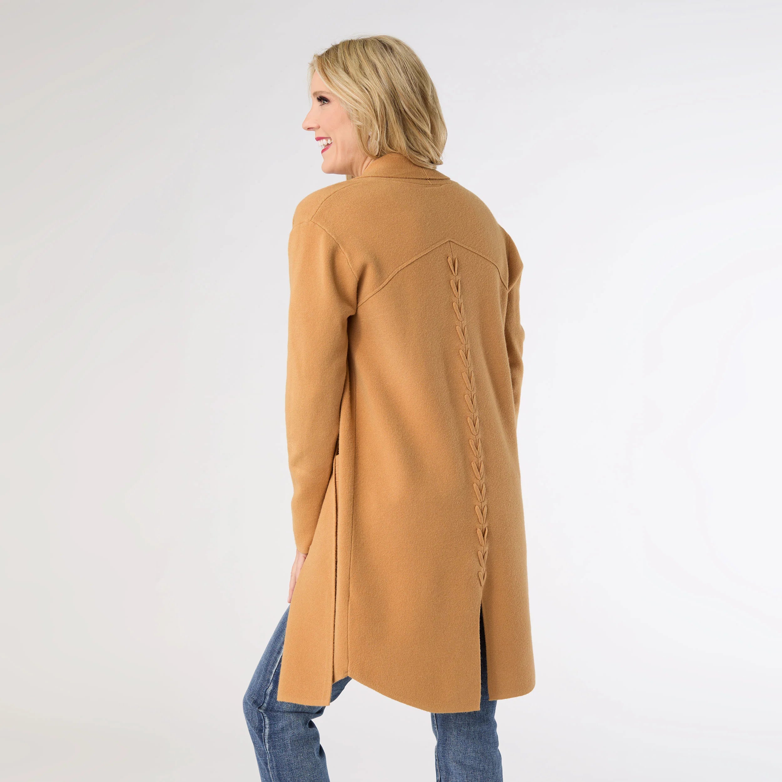 HEAVENLY LUXE LONG CARDIGAN WITH LATTICE BACK