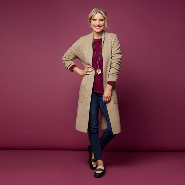 HEAVENLY LUXE LONG CARDIGAN WITH LATTICE BACK