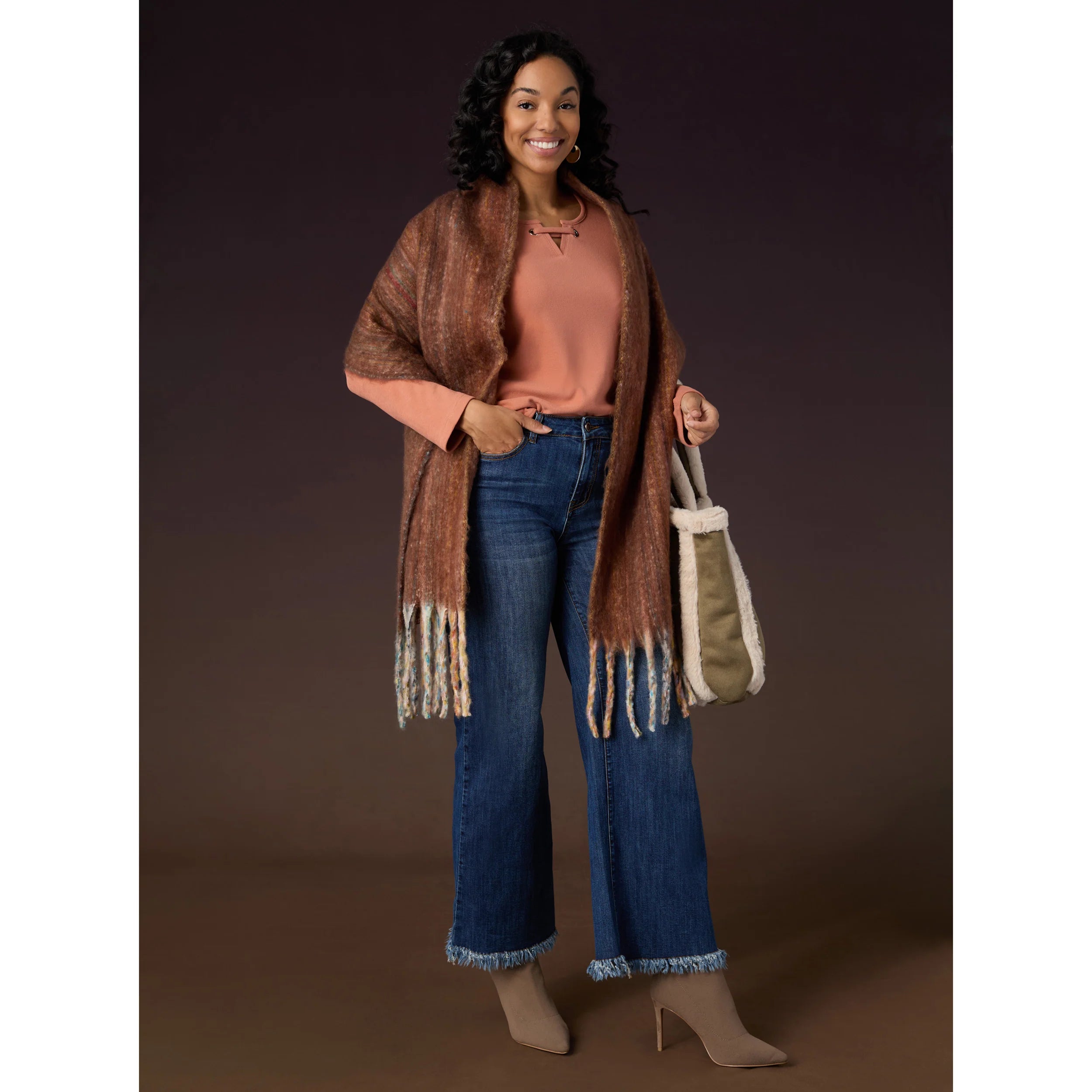 LUNA OBLONG SCARF - BROWN