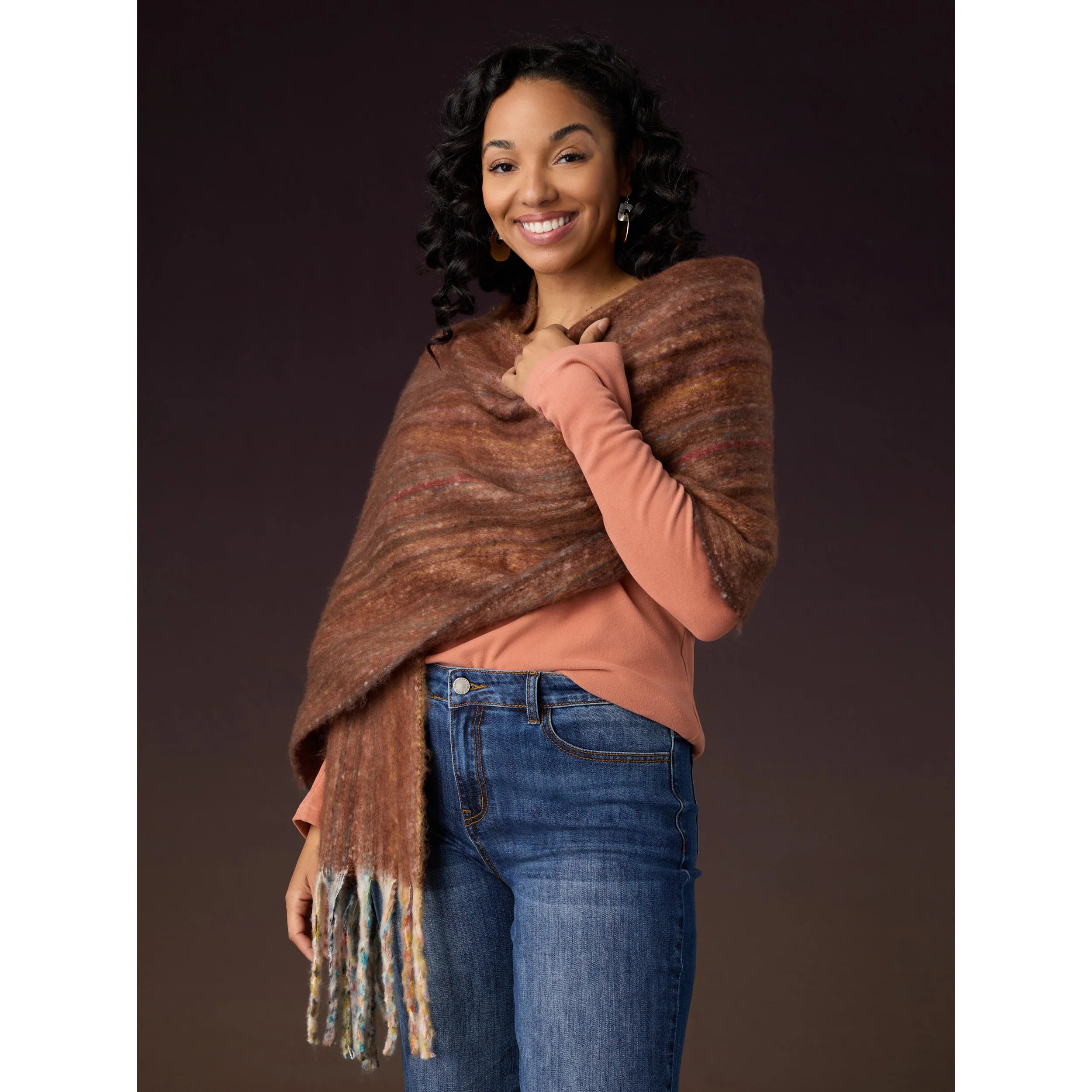 LUNA OBLONG SCARF - BROWN