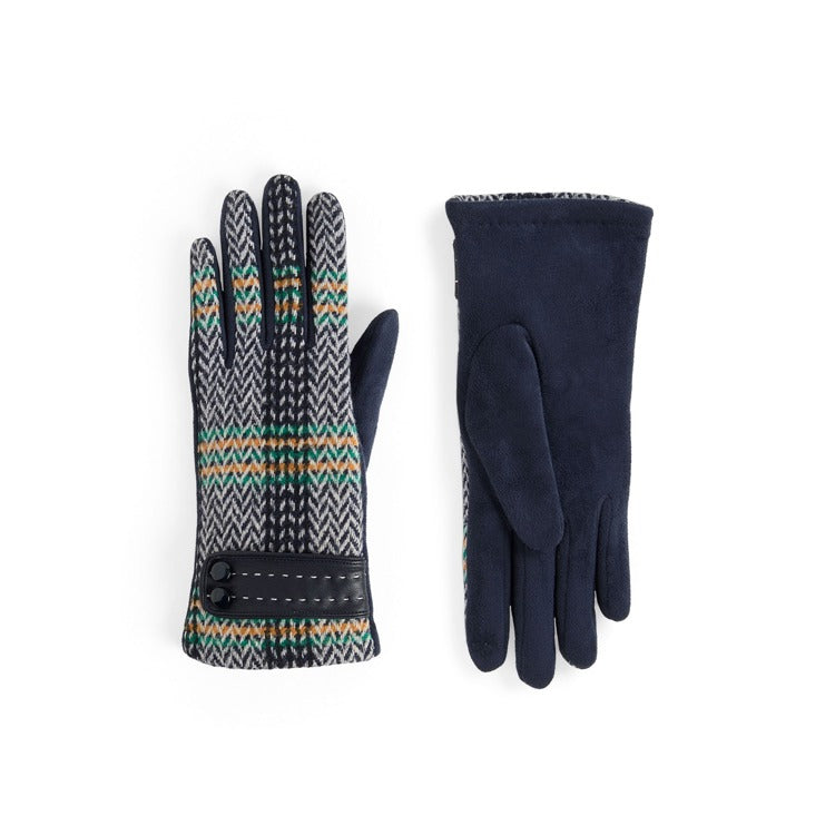 Zig Zag Plaid Touchscreen Gloves - Navy