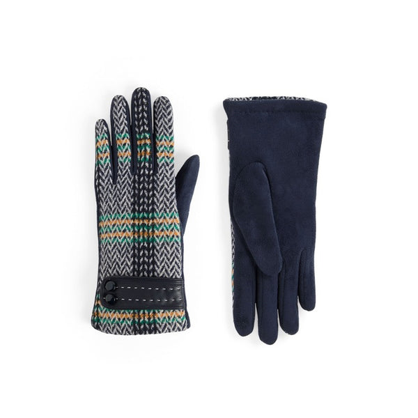 Zig Zag Plaid Touchscreen Gloves - Navy