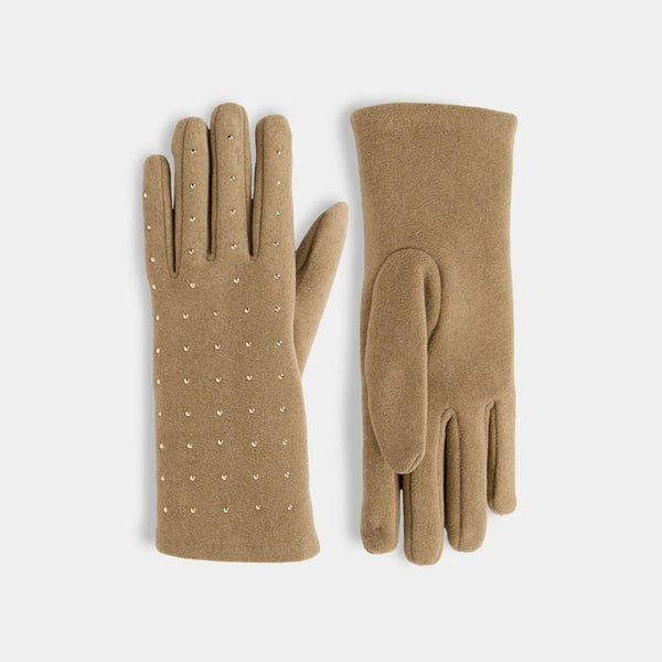 Studded Touchscreen Gloves - Beige