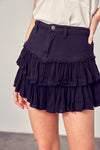 SHIRRED CRAPON CONT DETAIL DENIM SKORTS