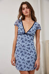 FLORAL CONTRAST RIBBON MESH LACE MINI DRESS