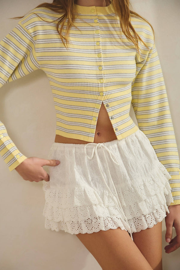 EYELET LACE TIERED INNER SHORTS MINI SKIRT