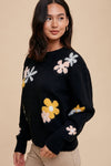 BLACK FLOWER KNIT SWEATER