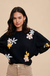 BLACK FLOWER KNIT SWEATER