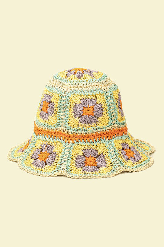 PACKABLE CROCHET GRANNY SQUARE BUCKET HAT
