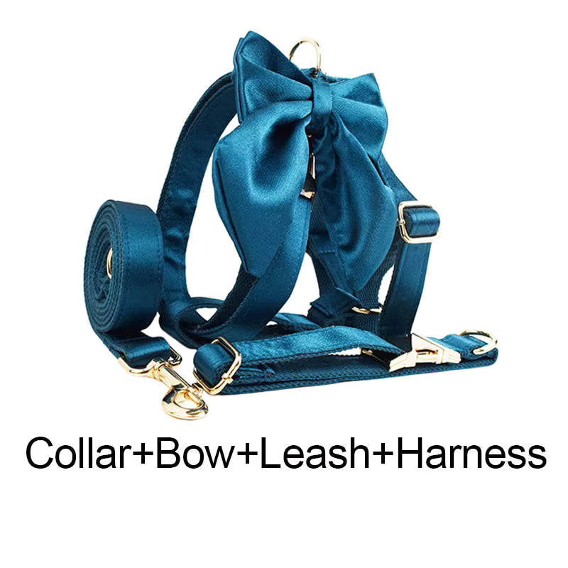 PERSONALIZED BLUE GREEN SATIN CLASSIC DOG WALK SET