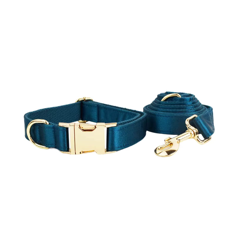 PERSONALIZED BLUE GREEN SATIN CLASSIC DOG WALK SET