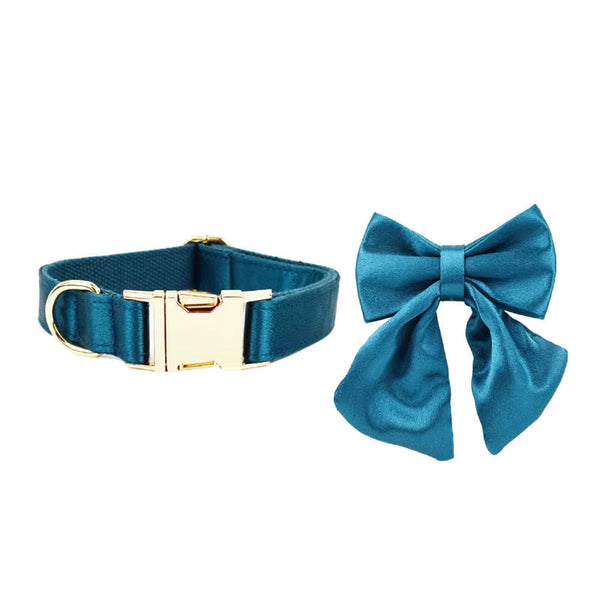 PERSONALIZED BLUE GREEN SATIN CLASSIC DOG WALK SET