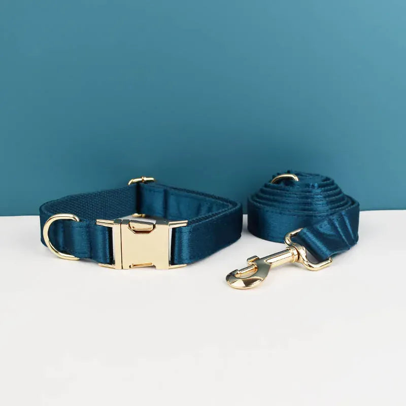 PERSONALIZED BLUE GREEN SATIN CLASSIC DOG WALK SET