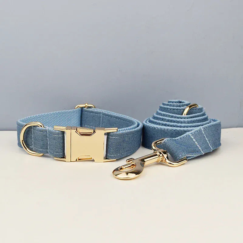 PERSONALIZED BLUE DENIM CLASSIC DOG WALK SET