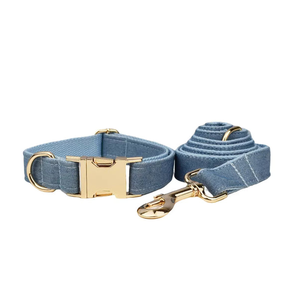 PERSONALIZED BLUE DENIM CLASSIC DOG WALK SET