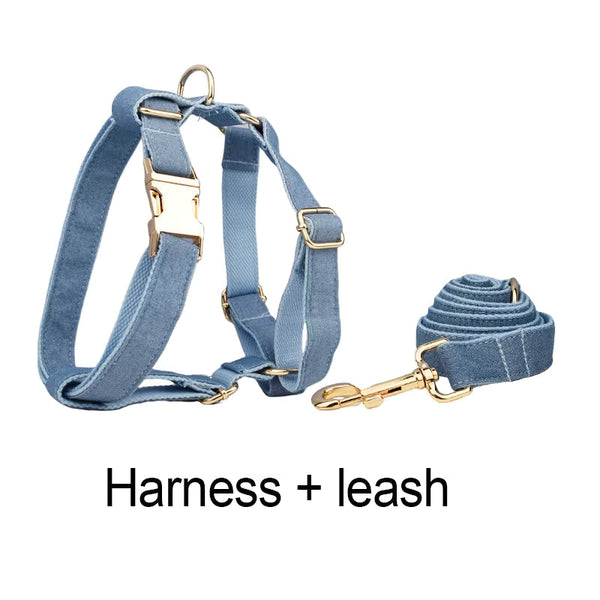 PERSONALIZED BLUE DENIM CLASSIC DOG WALK SET