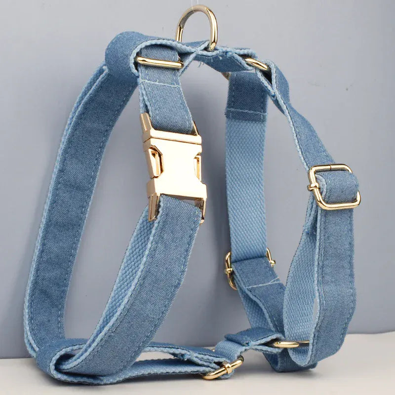 PERSONALIZED BLUE DENIM CLASSIC DOG WALK SET