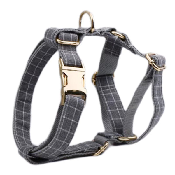PERSONALIZED GRAY PLAID CLASSIC DOG WALK SET