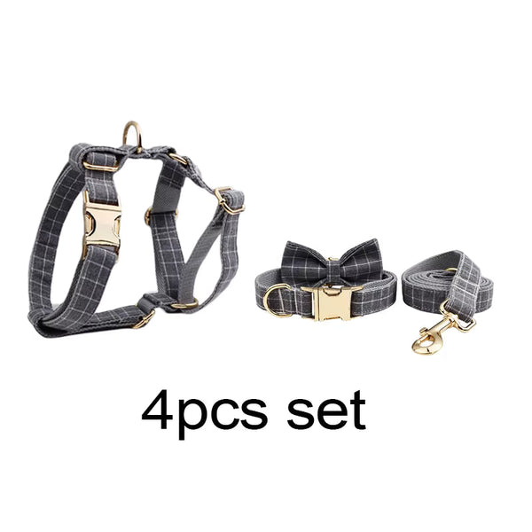 PERSONALIZED GRAY PLAID CLASSIC DOG WALK SET