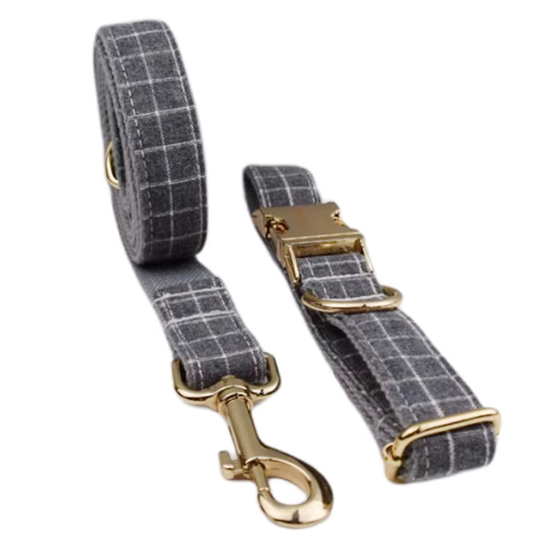 PERSONALIZED GRAY PLAID CLASSIC DOG WALK SET