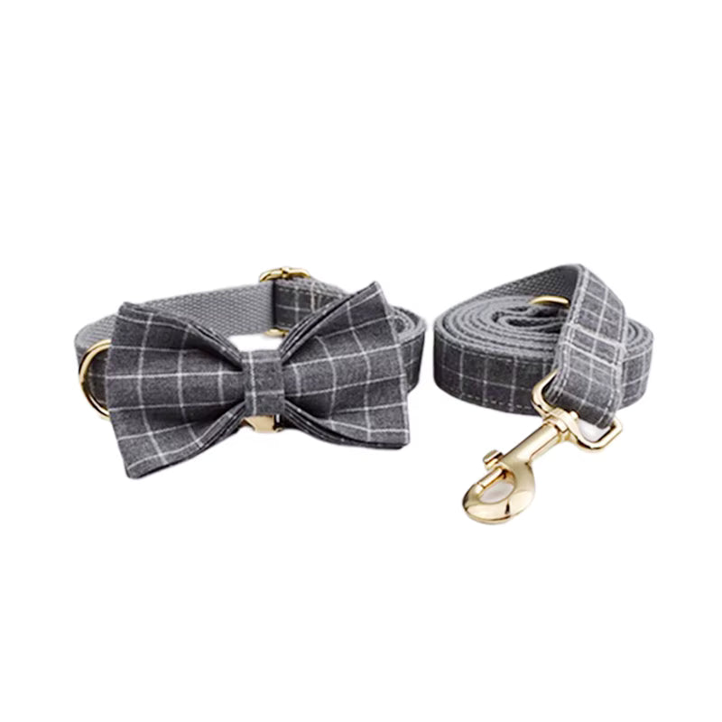 PERSONALIZED GRAY PLAID CLASSIC DOG WALK SET