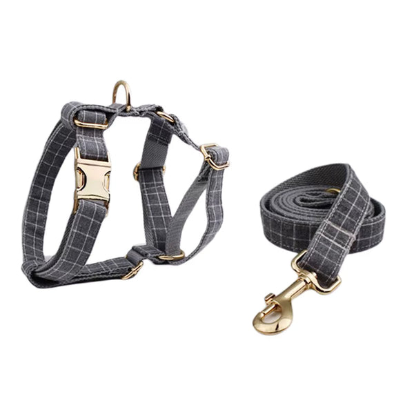 PERSONALIZED GRAY PLAID CLASSIC DOG WALK SET