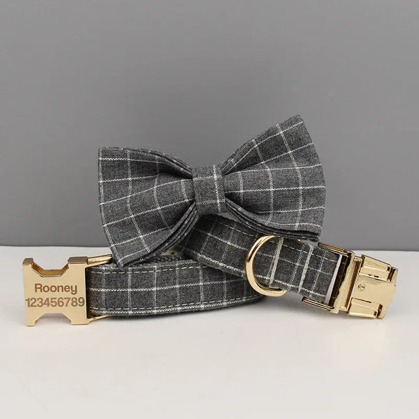 PERSONALIZED GRAY PLAID CLASSIC DOG WALK SET