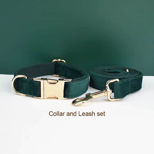 PERSONALIZED GREEN VELVET CLASSIC DOG WALK SET
