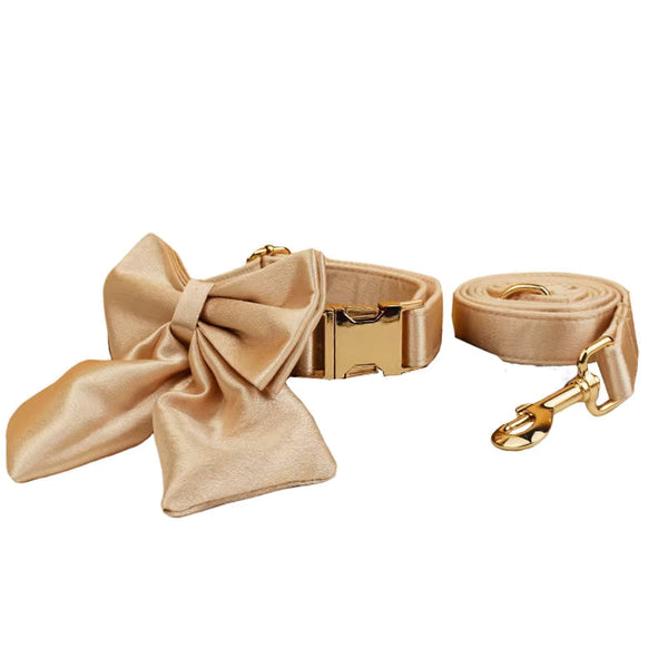 PERSONALIZED GOLD SATIN WEDDING CLASSIC DOG ACCESSORY SET