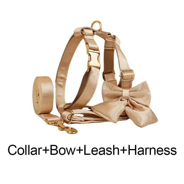 PERSONALIZED GOLD SATIN WEDDING CLASSIC DOG ACCESSORY SET