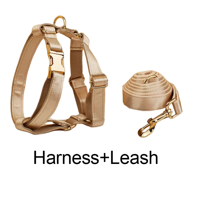 PERSONALIZED GOLD SATIN WEDDING CLASSIC DOG ACCESSORY SET