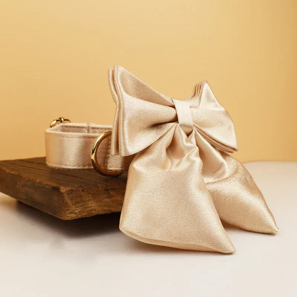 PERSONALIZED GOLD SATIN WEDDING CLASSIC DOG ACCESSORY SET