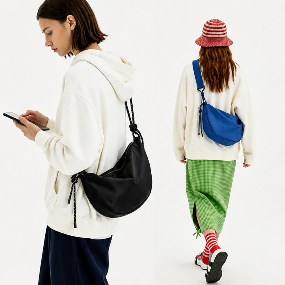 CASUALLY KNOTTED NYLON CRESCENT SLING BAG