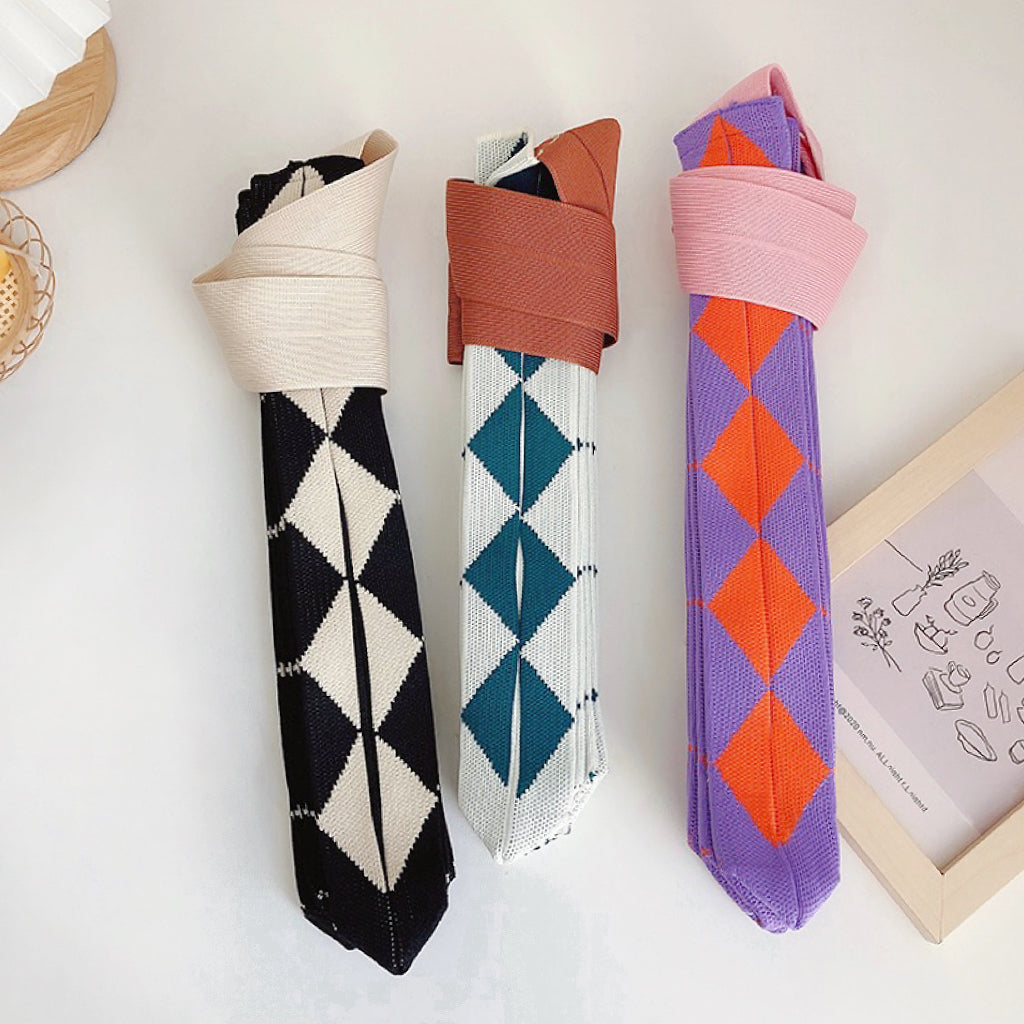 FOLDABLE ARGYLE KNITTED TOTE BAG