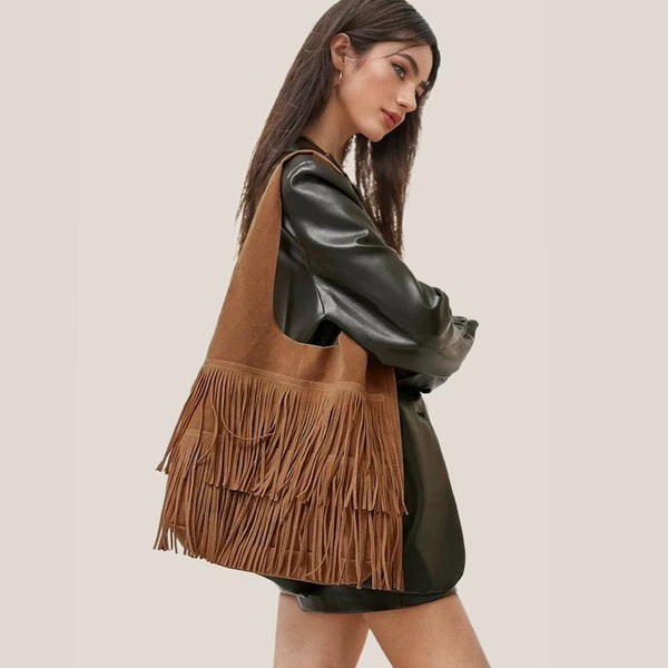FRINGE SUEDE HOBO BAG