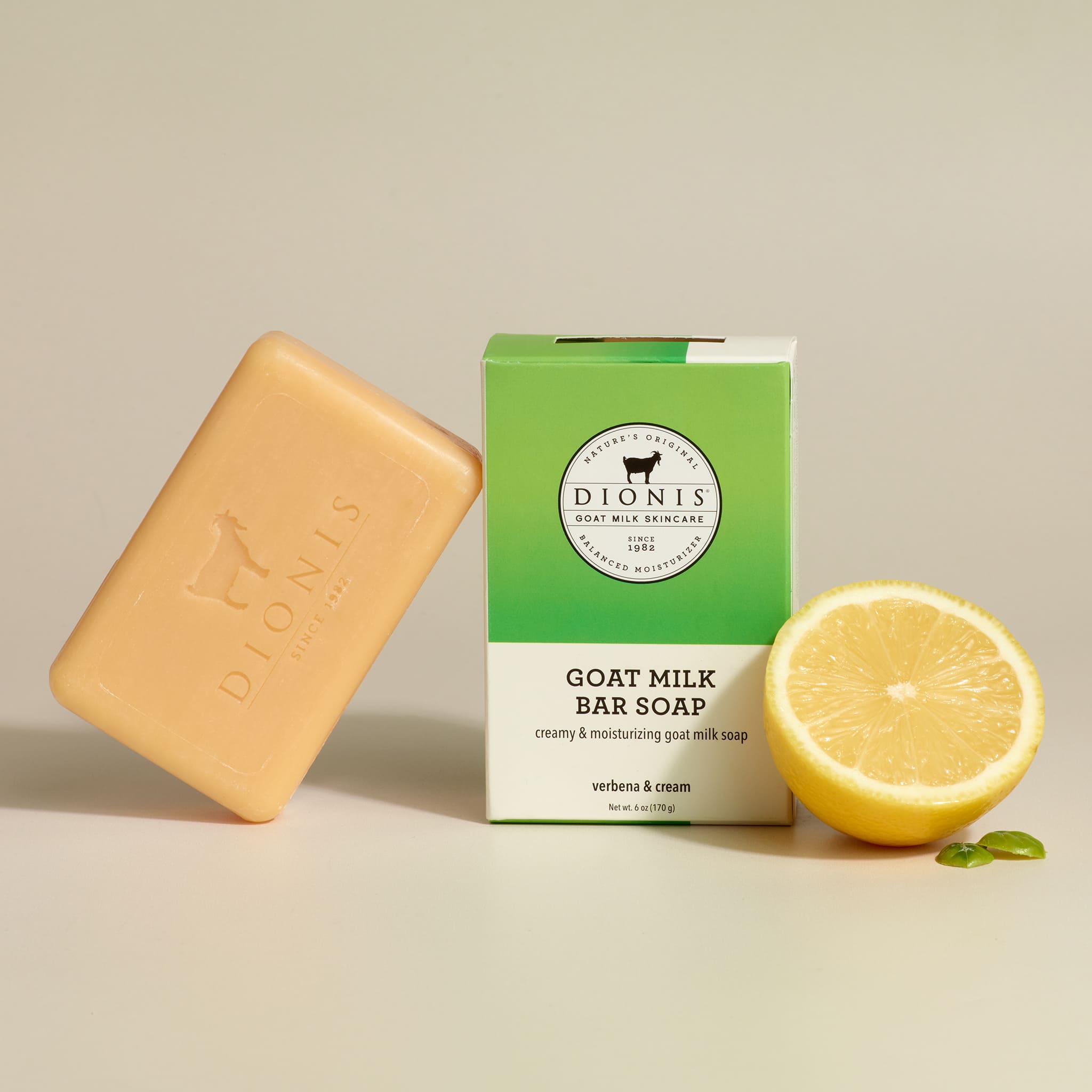 DIONIS LEMON VERBENA & CREAM GOAT MILK BAR SOAP, 6 OZ