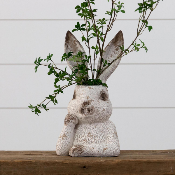 DISTRESSED RABBIT HEAD PLANTER