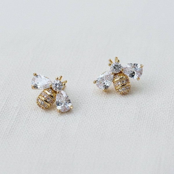 MINIATURE CUBIC ZIRCONIA BEE STUD EARRINGS