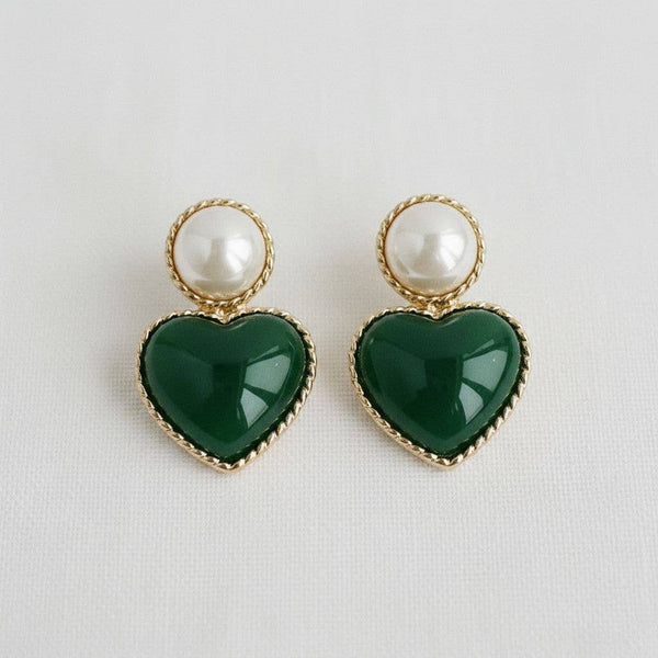 VINTAGE FLAIR HEART-SHAPED GEMSTONE EARRINGS